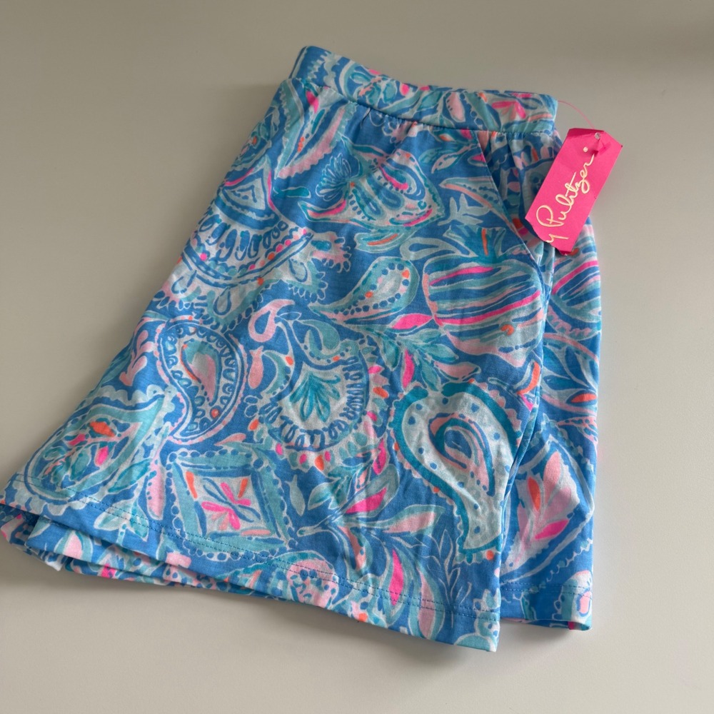Lilly Pulitzer Ygritte Shorts Zanzibar Blue Fish Kiss NWT Girls XL preppy bright